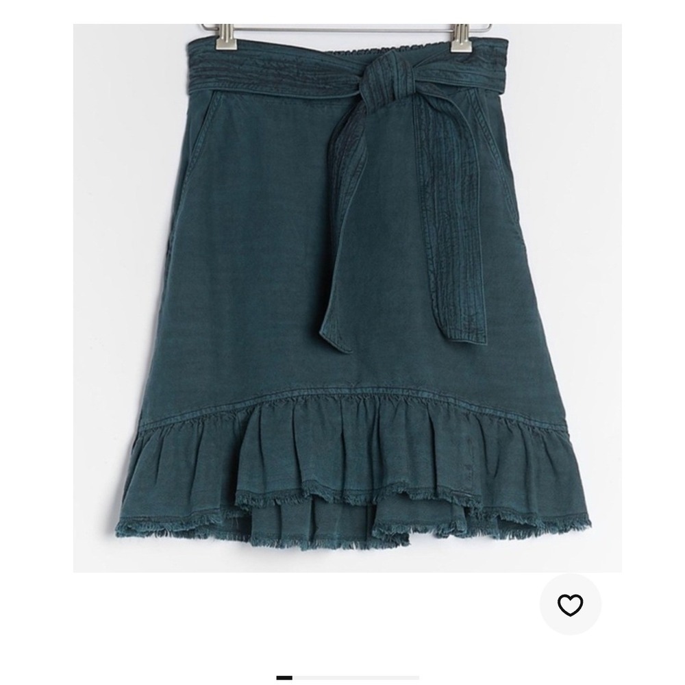Anthropologie Cloth & Stone Teal Ruffle Hem Mini Skirt with Belt XL